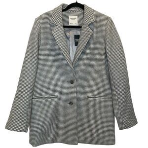NWT Abercrombie & Fitch Wool Blend Houndstooth Tailored Top Coat in Grey Medium
